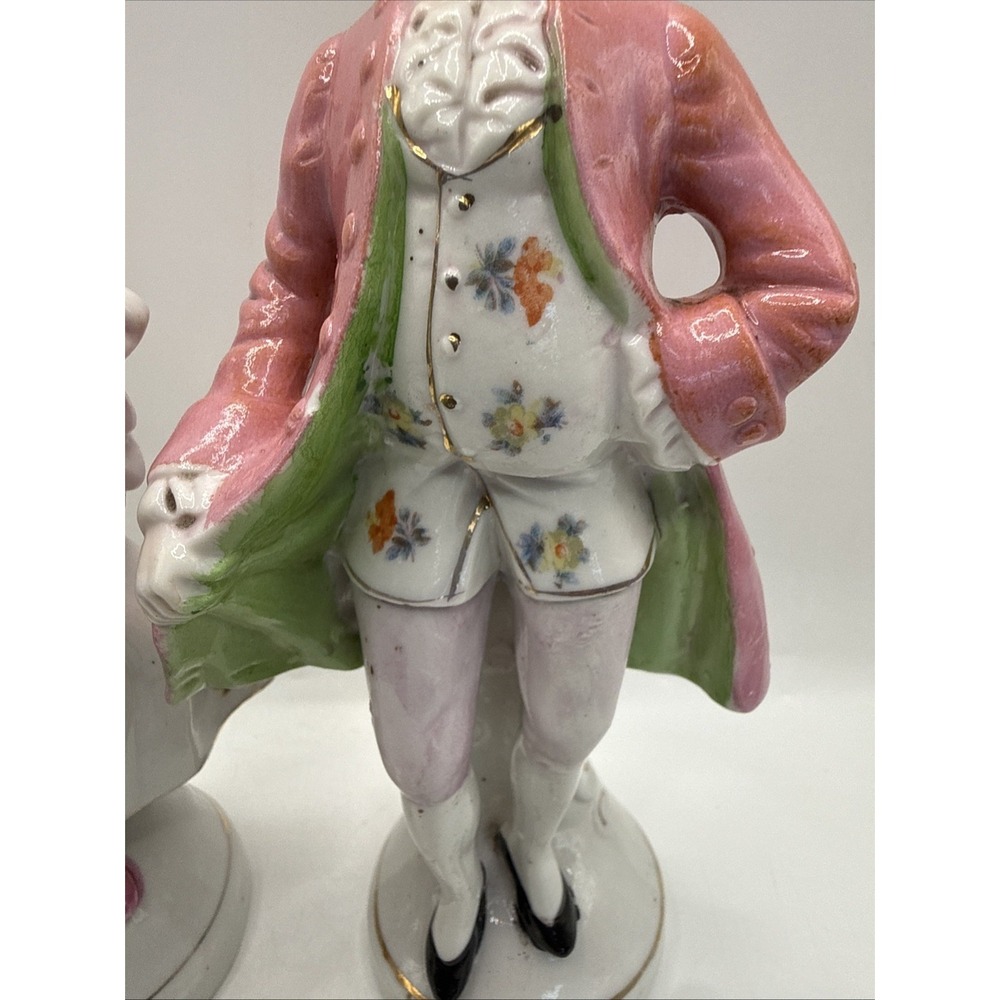 Pair Vintage Occupied Japan Porcelain Victorian Man Woman Figurines 1945-1952 6" - Picture 5 of 16